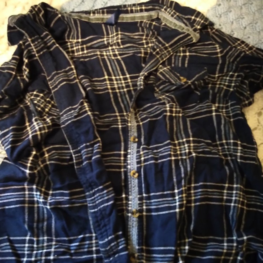 Dark blue and white women's flannel shirt